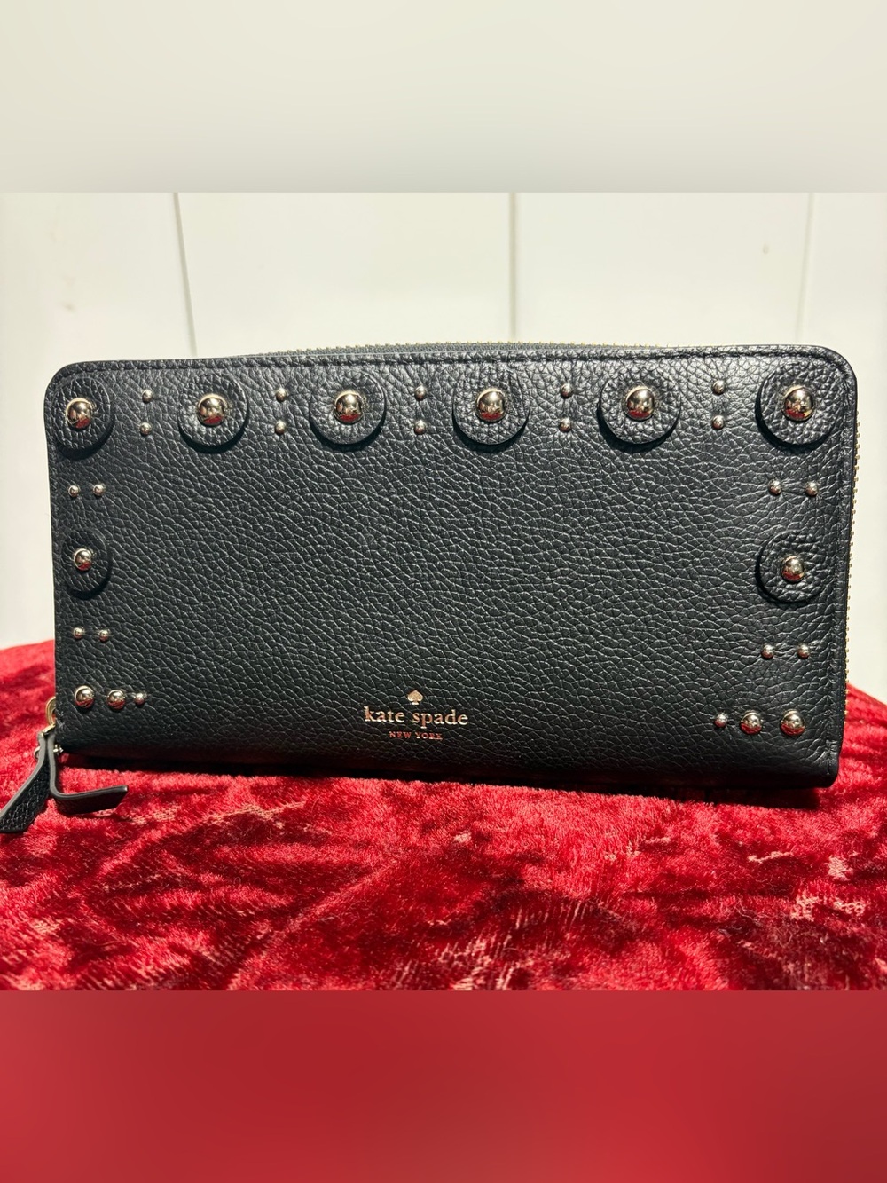 Kate Spade black leather studded long wallet